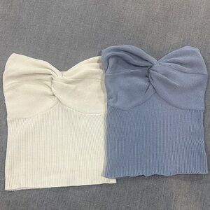 Knotted sweater tube tops - White and Blue